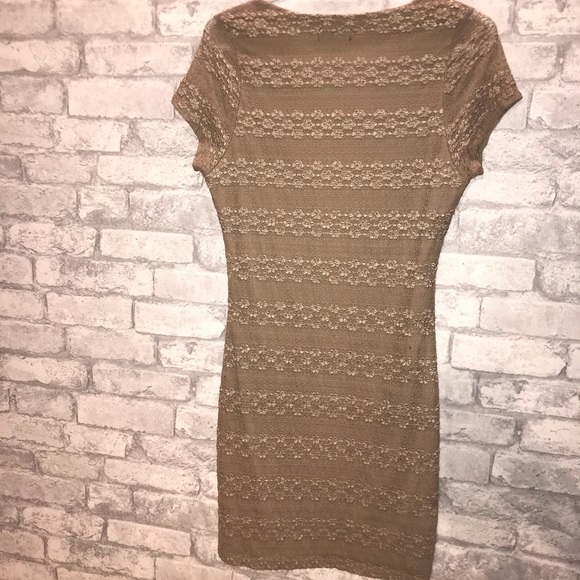 Tan Lace Mini Dress with scoop neck - Picture 2 of 5